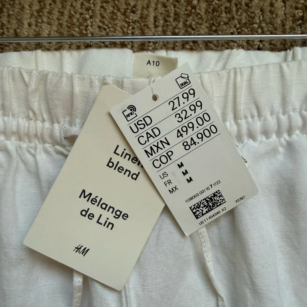 *NEW W TAGS* H&M Linen-Blend White Drawstring Pants - Sz M